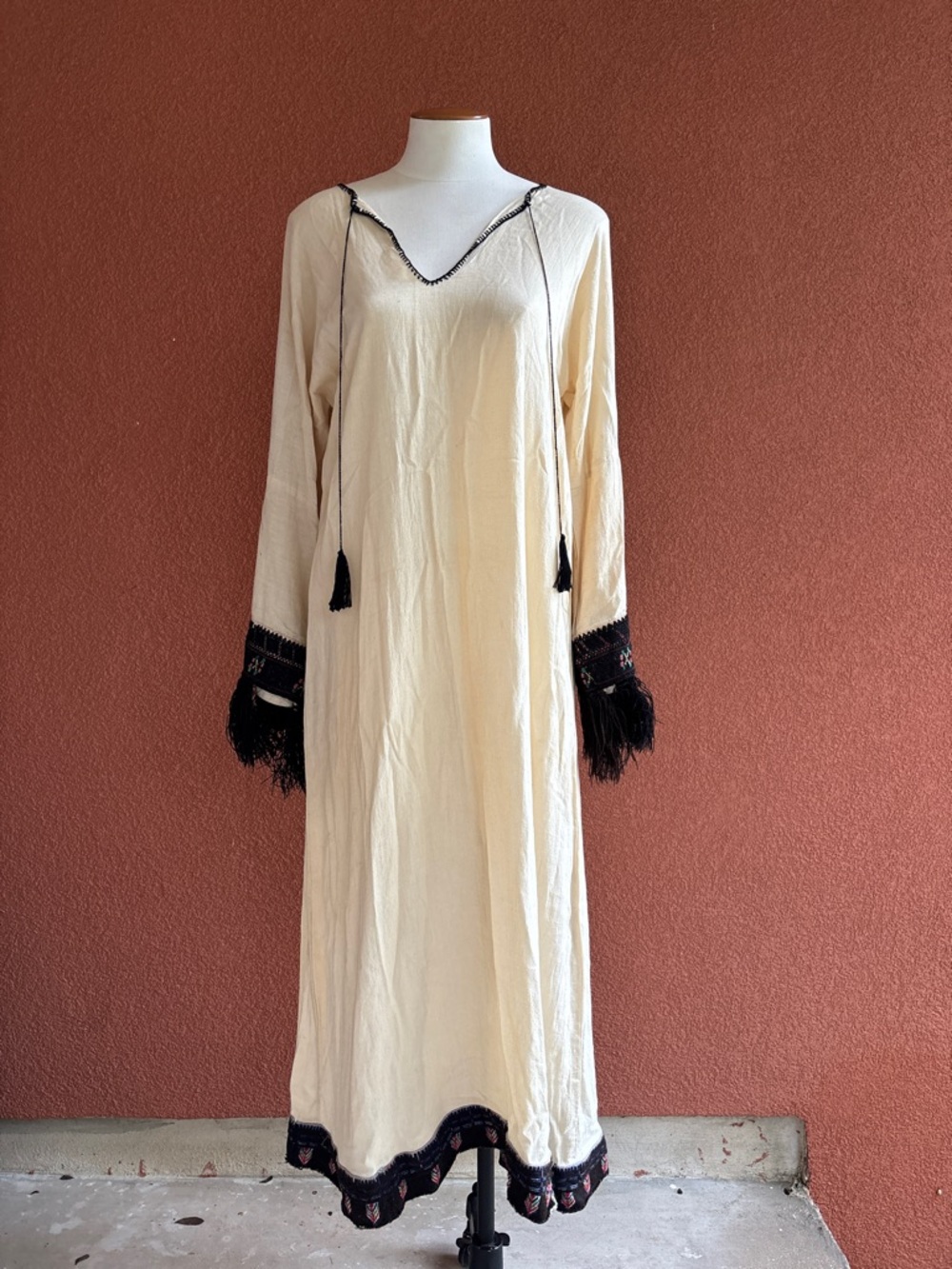 Vintage Cream Maxi Dress with Black Trim